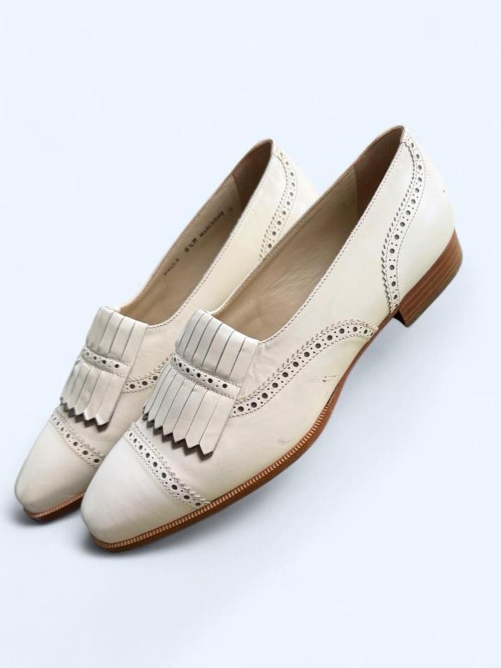 Vintage Italian Bally Paula White Leather Kiltie Brogue Loafers Women’s 8.5 - Picture 4 of 7